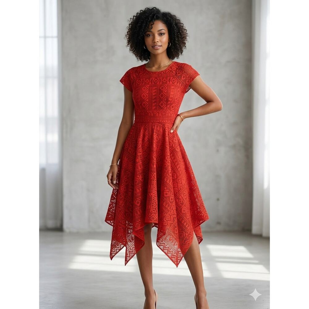 Maeve by Anthropologie Orange Boho Prima Lace Handkerchief Hem Dress Size 2
